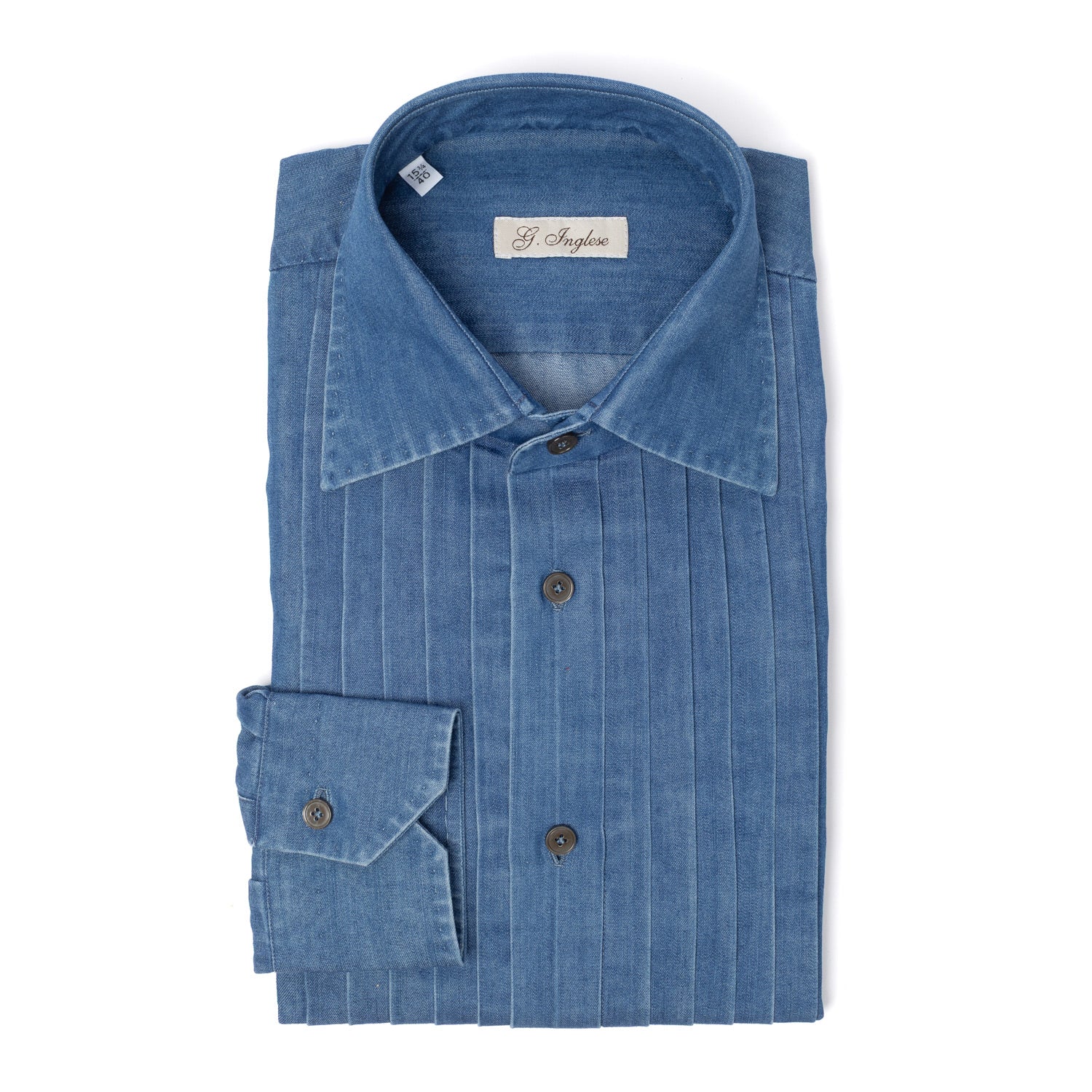 Hemd "Denim Plisse" aus Soft-Baumwolldenim - Handarbeit